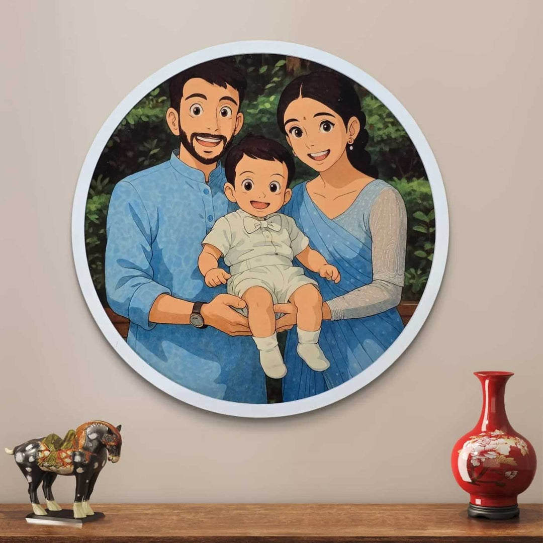 Photo Personalized Ghibli Art Design Circle Wooden Photo Frame