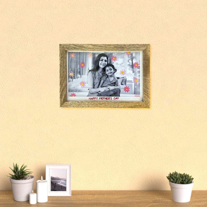 Daisy Style Hand Embroidered Photo With Wooden Frame
