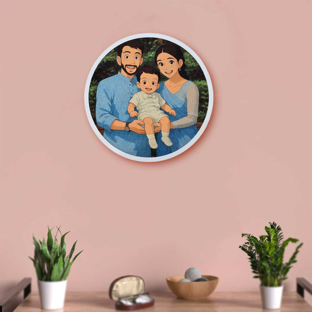 Photo Personalized Ghibli Art Design Circle Wooden Photo Frame
