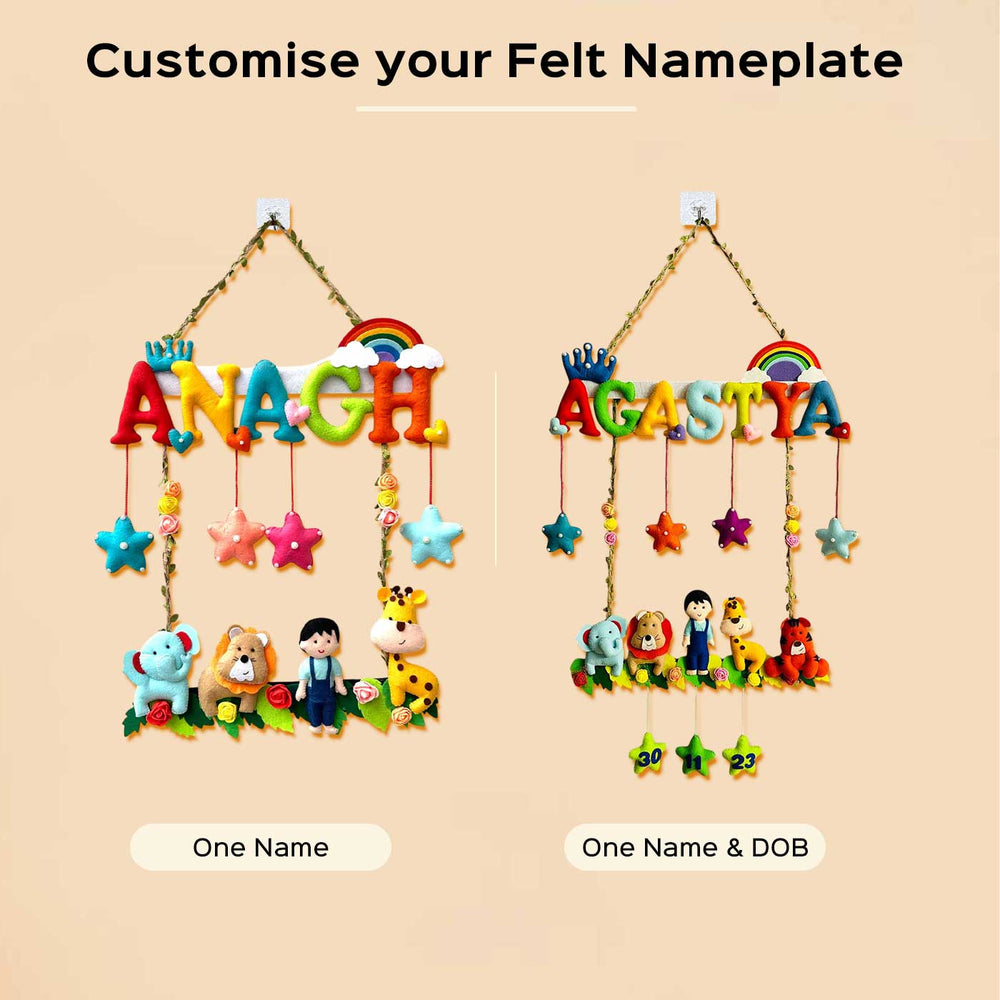 Personalized Jungle Theme Felt Kids Name Plate For Boys - Two Customized Hanging Nameplates Side-by-Side