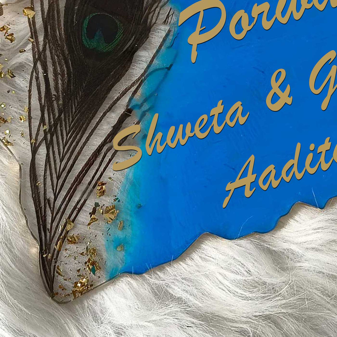 Personalized Peacock Feather & Shells Theme Resin Name Plate