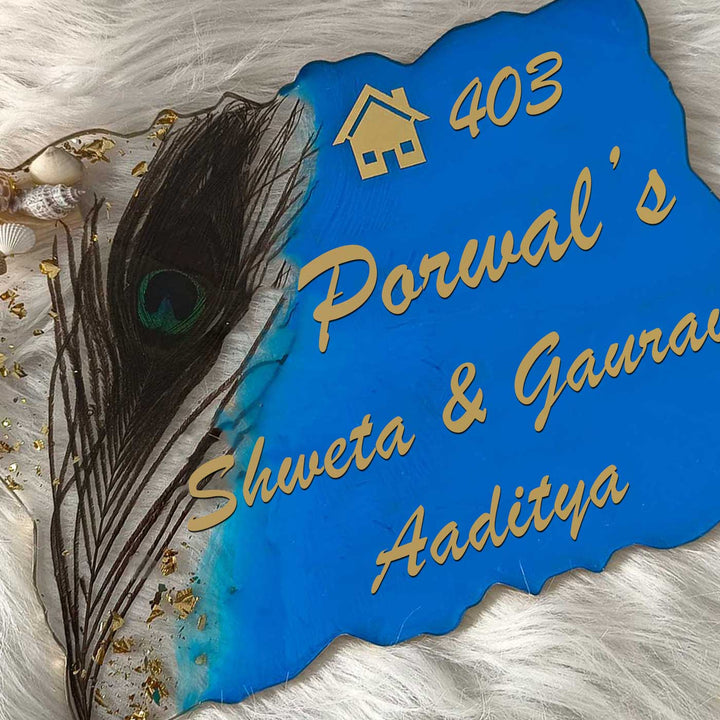 Personalized Peacock Feather & Shells Theme Resin Name Plate