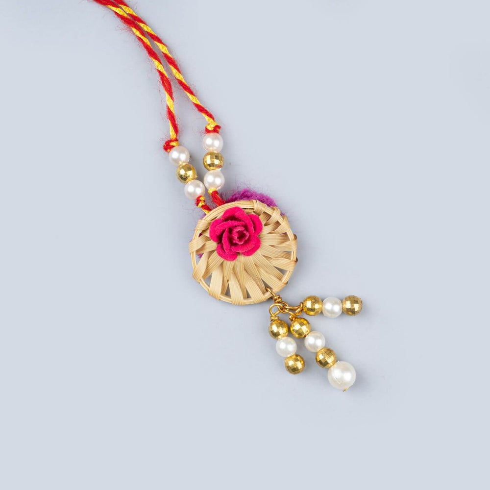 Ecofriendly Bamboo Rakhis For Bhaiya Bhabhi With Roli Chawal 5 - Close-up of Single Rakhi
