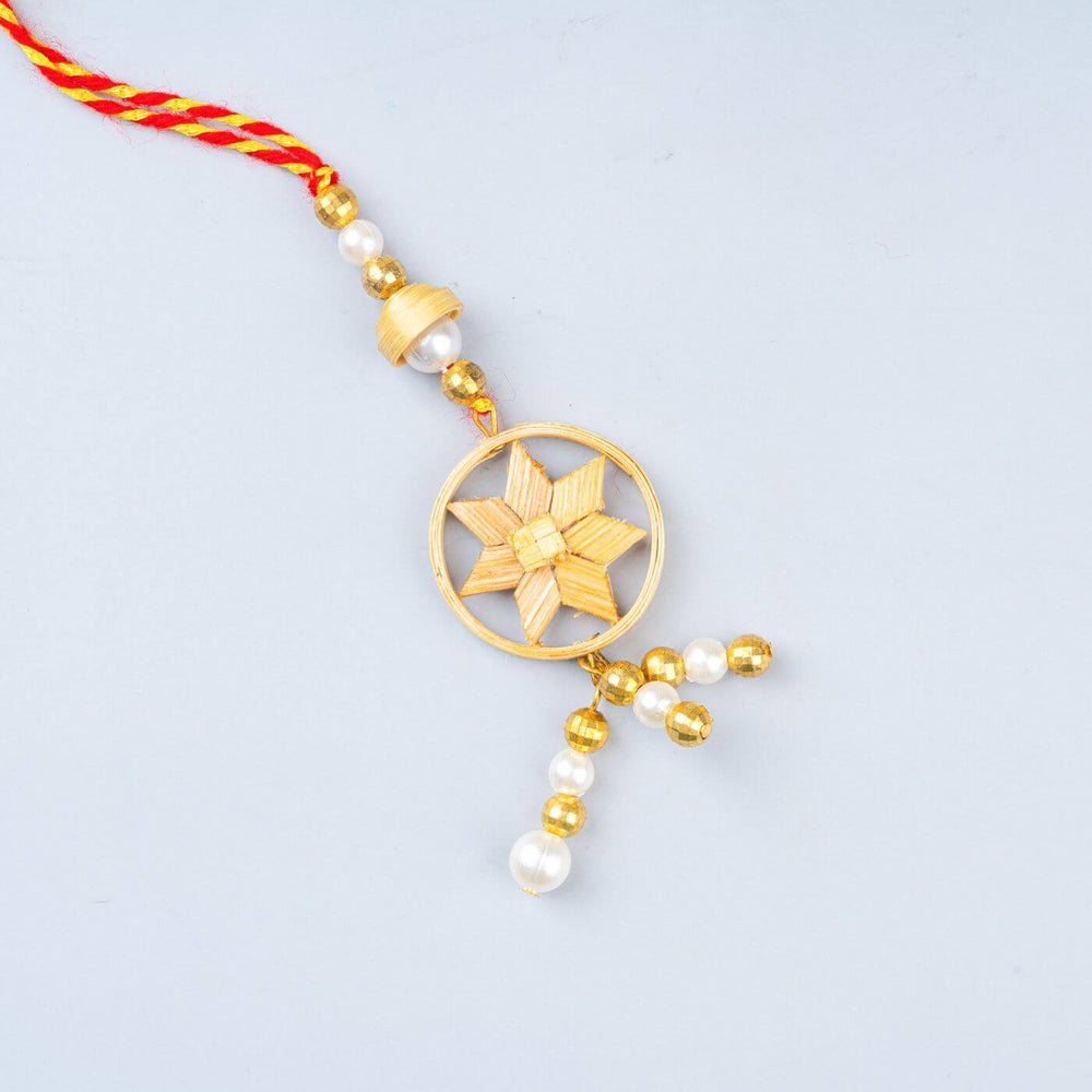 Ecofriendly Bamboo Rakhis For Bhaiya Bhabhi With Roli Chawal 7 - Close-up of Rakhi Detail