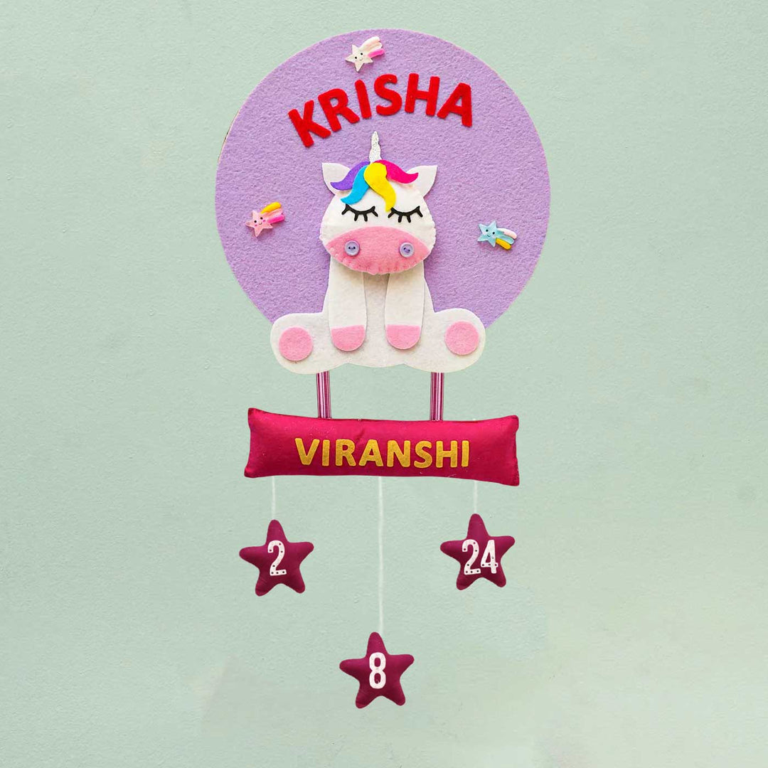 Personalized Handmade Unicorn Theme Felt Hoop Name Plate - Hanging Personalized Name Display