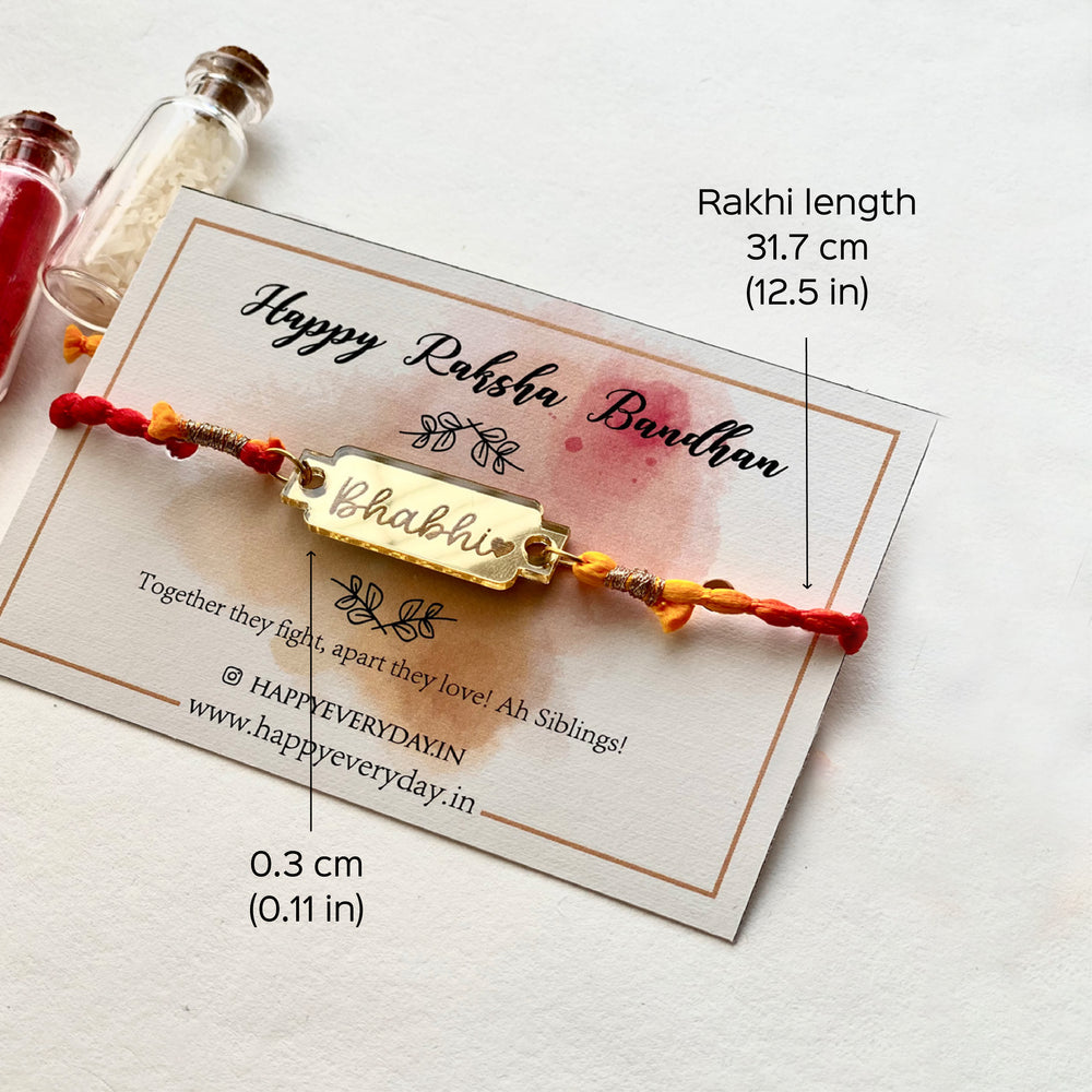 Handcrafted Golden Acrylic Rakhi With Roli Chawal 4 - Dimension Details Overlay
