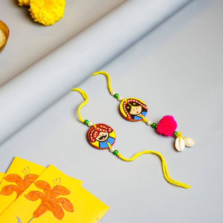 Personalized Terracotta Rakhi Hamper With Caricature 7 - Rakhis on Surface Display