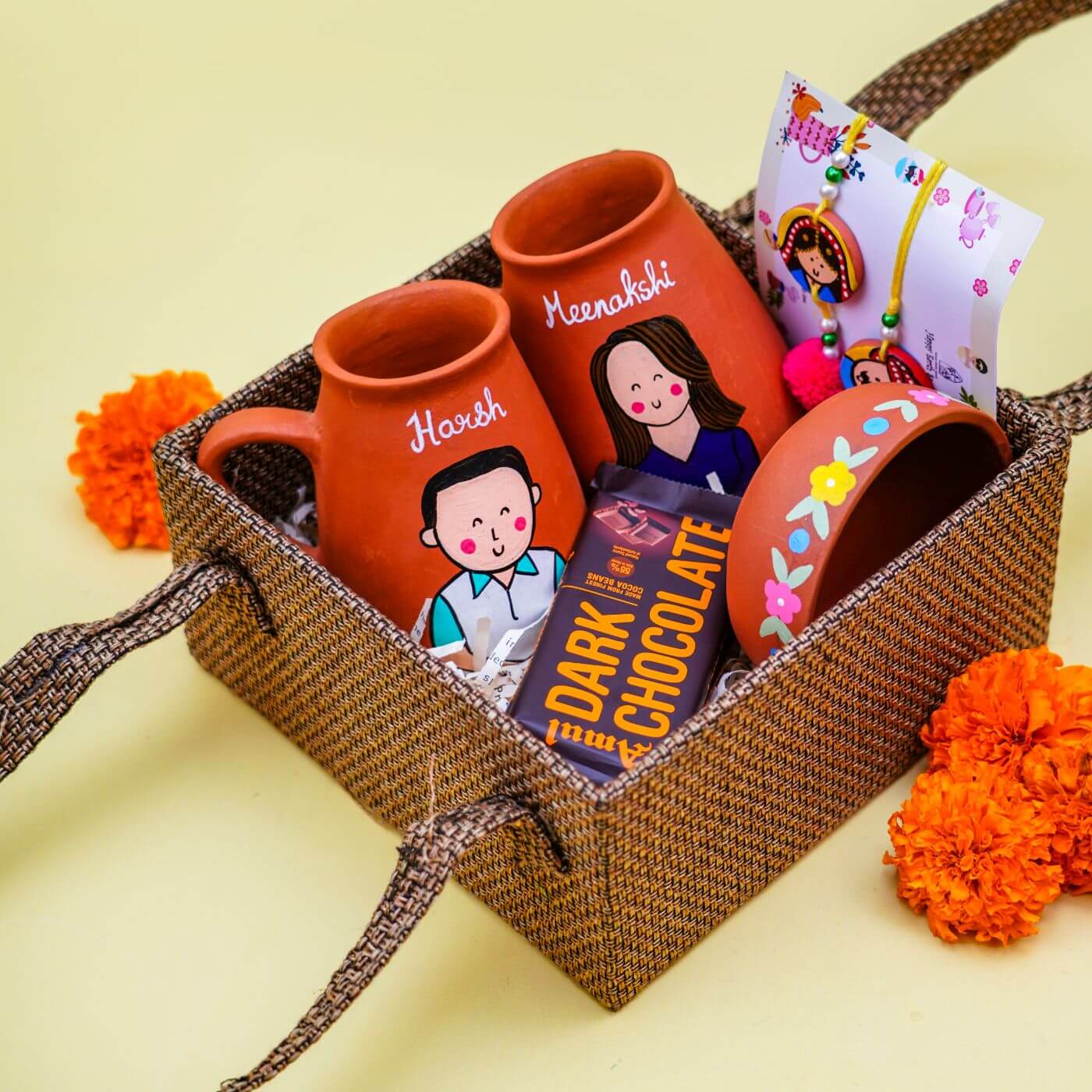 Photo Personalised Terracotta Caricature Rakhi Hamper