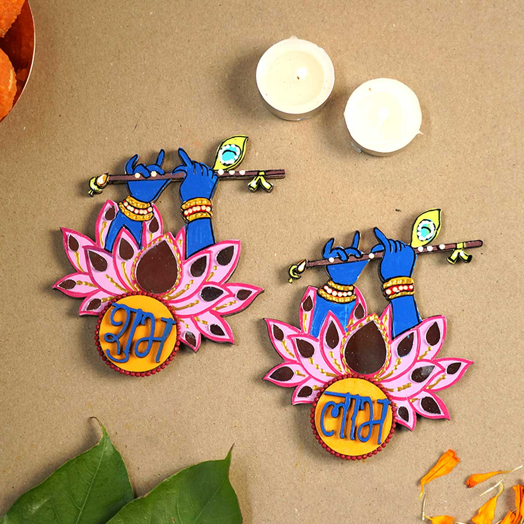 Handmade Krishna Shubh Labh Hanging | Set Of 2