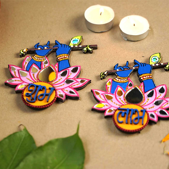 Handmade Krishna Shubh Labh Hanging | Set Of 2