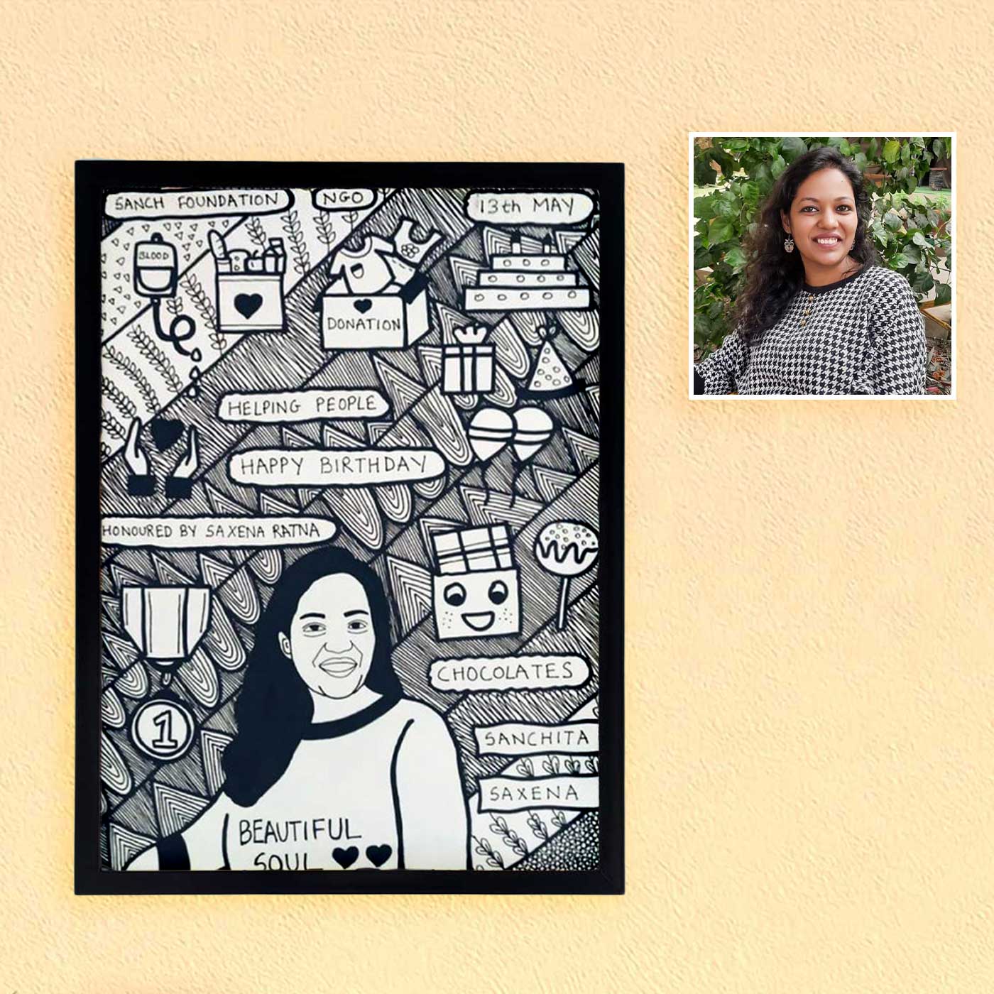 Buy Photo Personalized Doodle Art Single Character Black & White