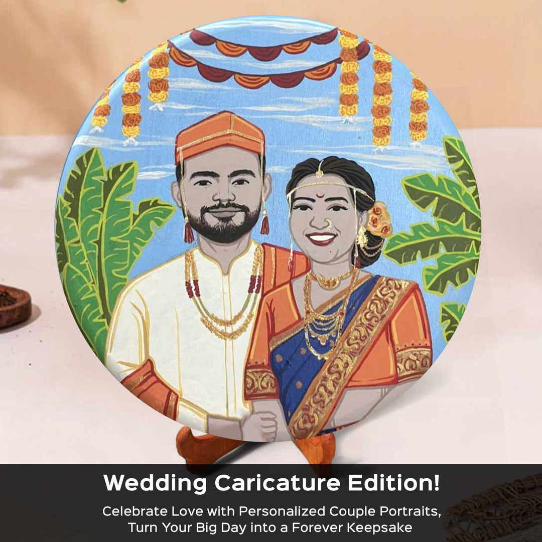 10 Inch | Photo Personalized Hand Painted Pop Art Illustrated Caricature Wall Plate With Stand