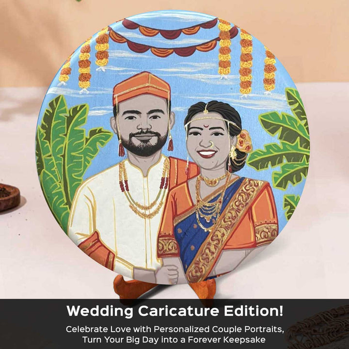 10 Inch | Photo Personalized Hand Painted Pop Art Illustrated Caricature Wall Plate With Stand