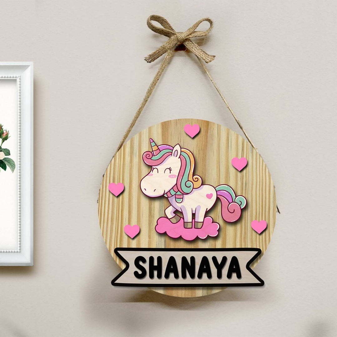 Kids Circular 3D Unicorn Themed Nameplate with Lights