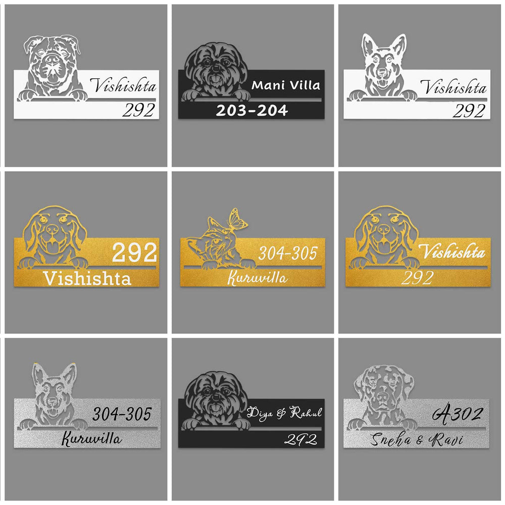 Personalized Weatherproof Artistic Cat Theme Metal Name Plate - Name Personalization Example with Numbers