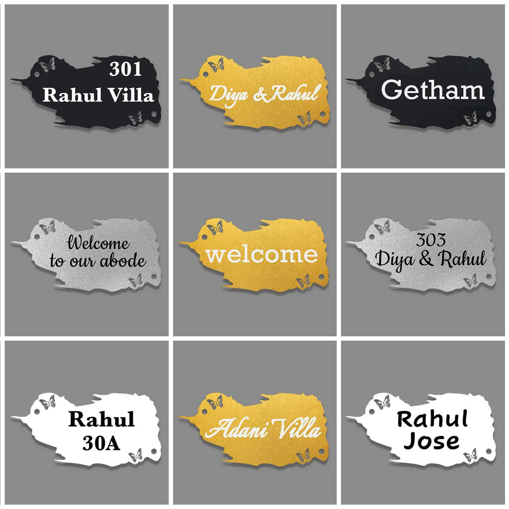 Personalized Weatherproof Butterfly Theme Metal Name Plate - Grid of Personalized Nameplate Variations
