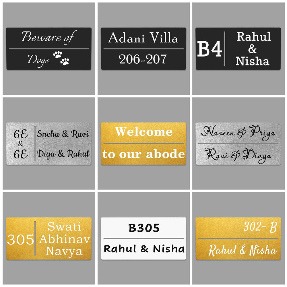 Personalized Minimal Rectangle Weatherproof Name Plate With House Number - Name Personalization Examples on Plates
