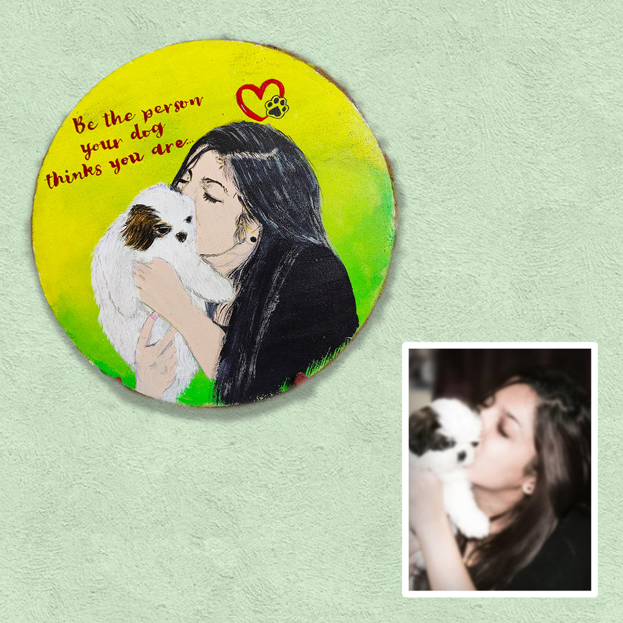Hand Painted Personalized Caricature Plaque With Pets - Mounted on Wall with Artwork and Photo inset
