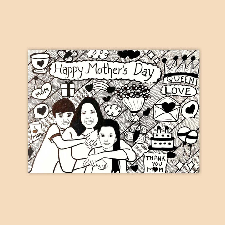 Photo Personalized Doodle Art Family Black & White Decorative Plaque