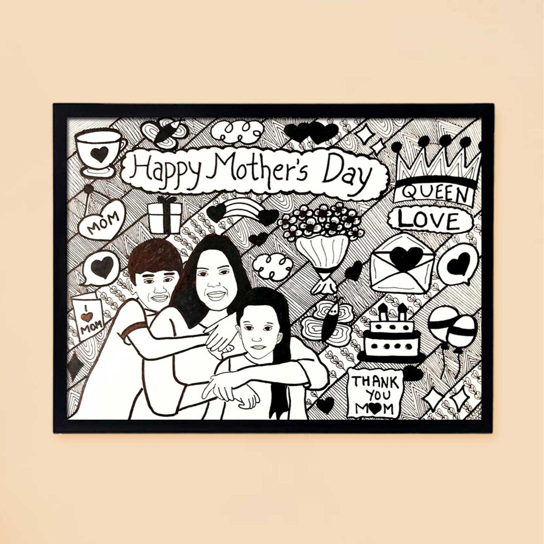 Photo Personalized Doodle Art Family Black & White Decorative Plaque