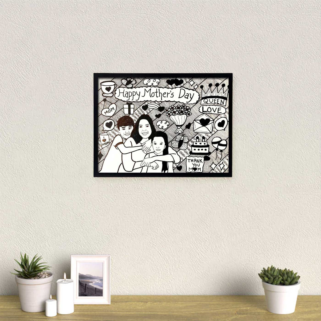 Photo Personalized Doodle Art Family Black & White Decorative Plaque