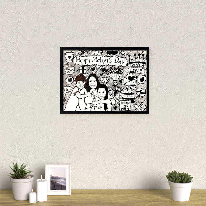 Photo Personalized Doodle Art Family Black & White Decorative Plaque
