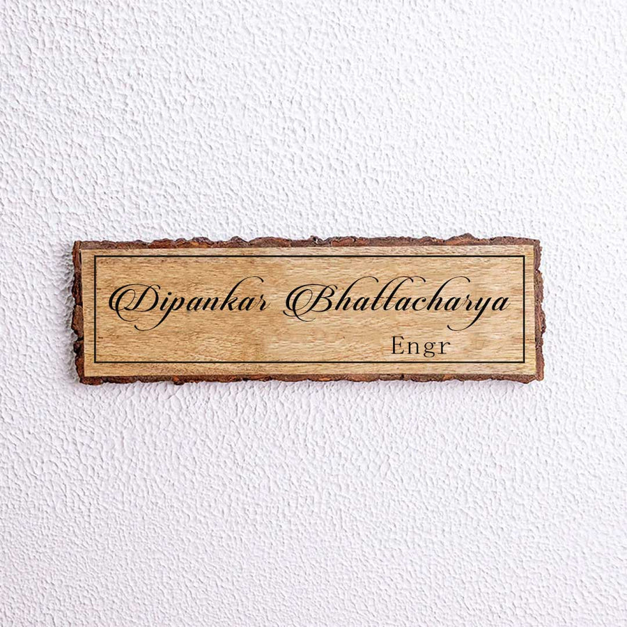 Handcrafted Mango Wood Personalized Professional Name Plate For Engineers - Name Personalization Example Front View