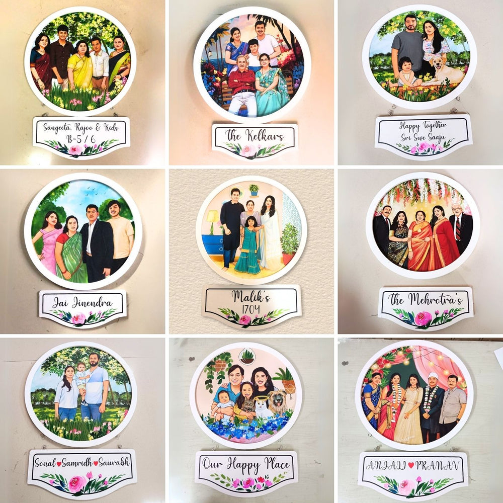 Photo Caricature Hanging Nameplate For Small Family 11 - Wall-Mounted Personalized Photo Plaques