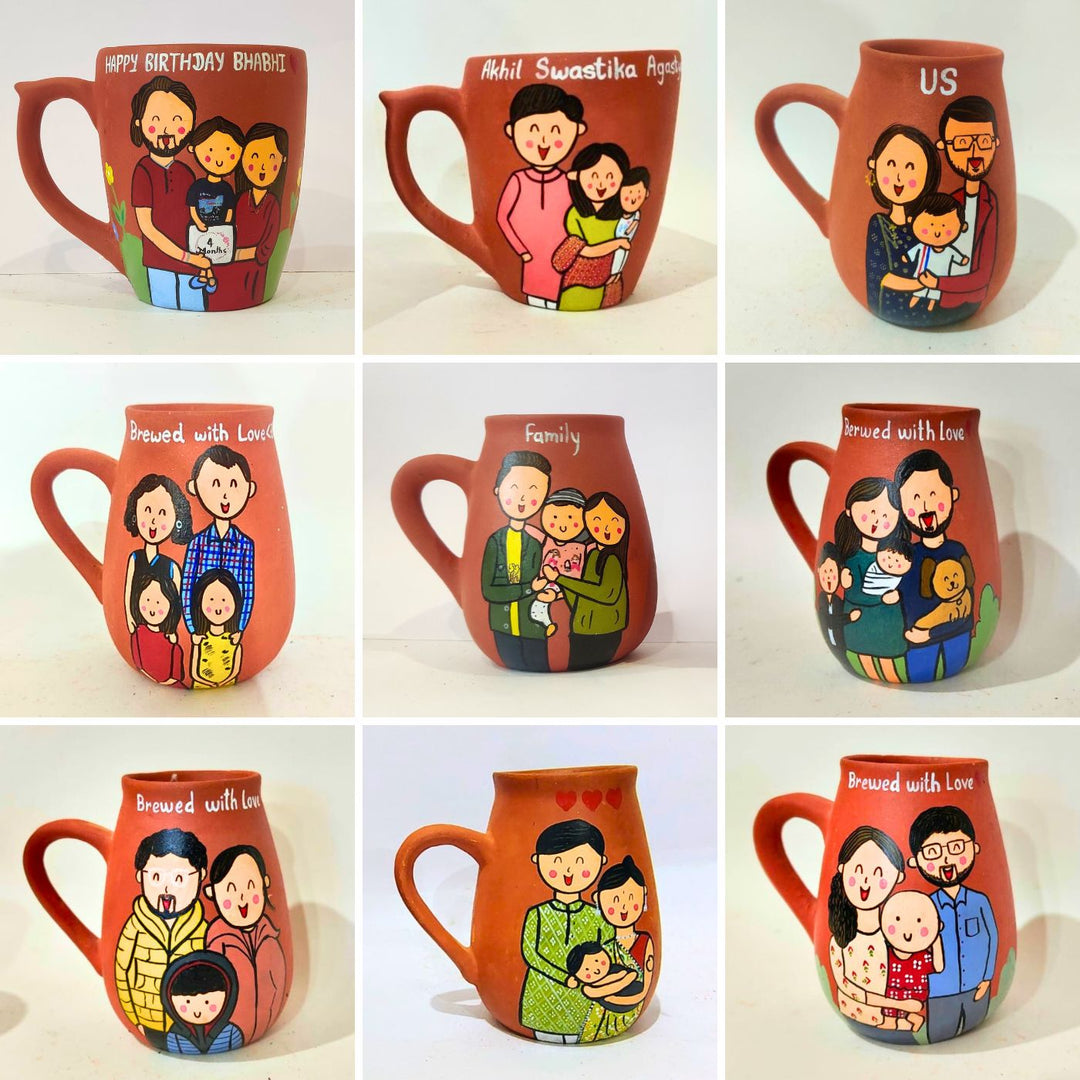 Handpainted Personalised 3D Terracotta Mug with Caricatures