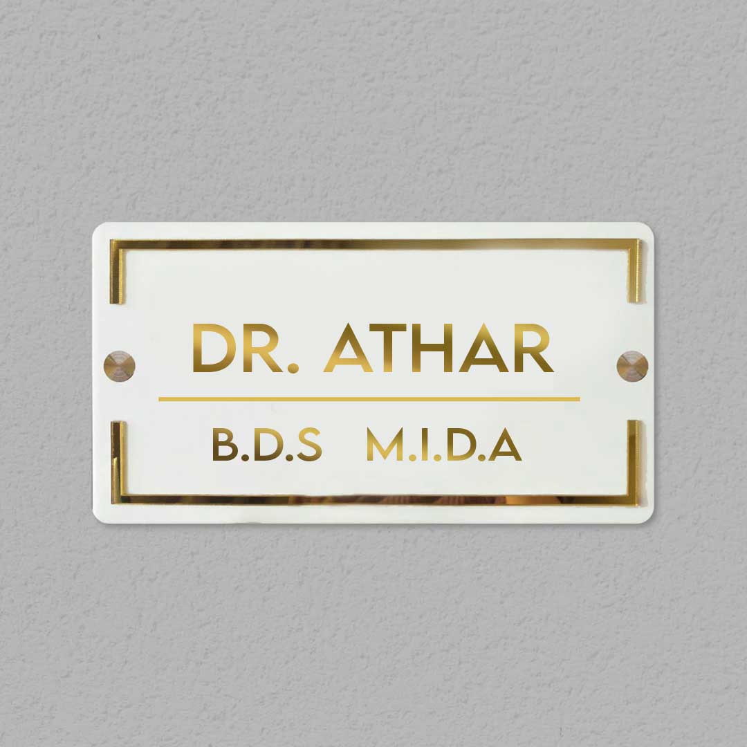 Classic Personalised Acrylic Name Plate For Doctors - Front View Mounted on Wall