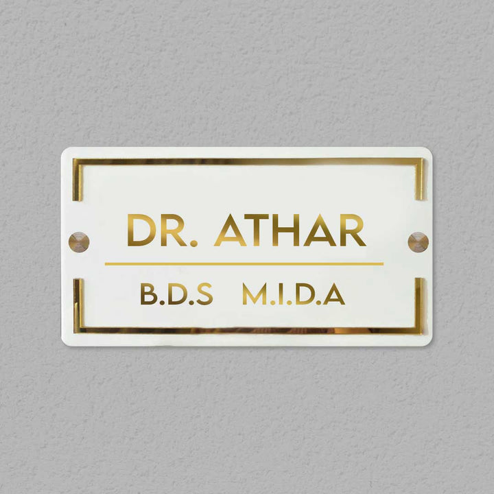 Classic Personalised Acrylic Name Plate For Doctors - Front View Mounted on Wall