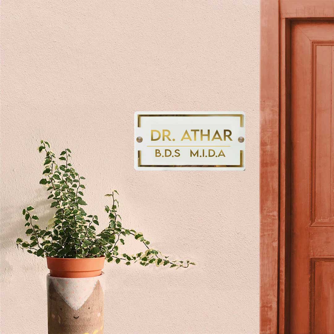 Classic Personalised Acrylic Name Plate For Doctors - Mounted on Exterior Wall Next to Door