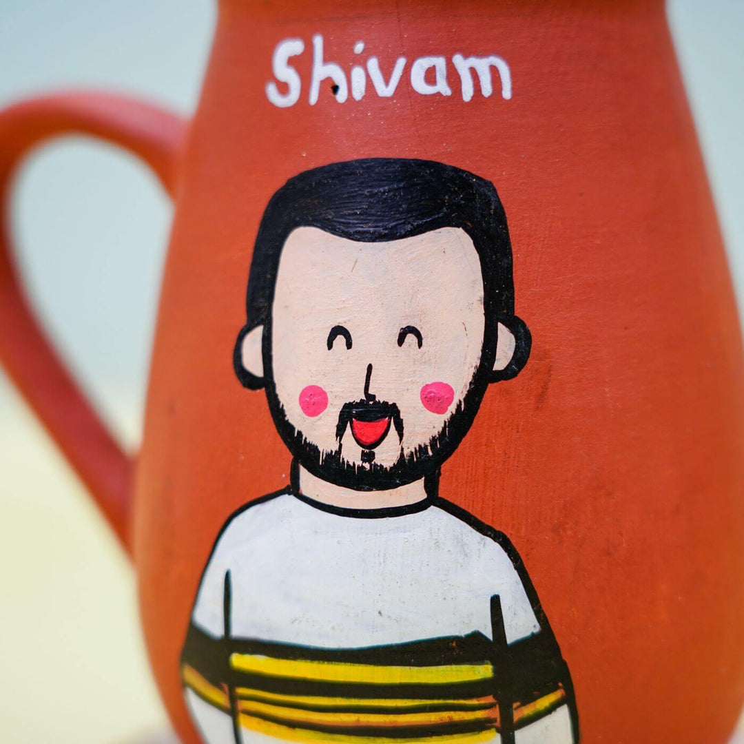 Personalized Terracotta Mug with Photo Based Caricatures for Brothers