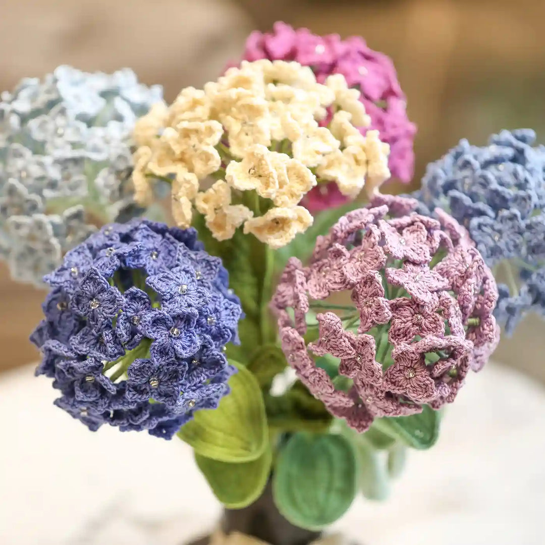 Handmade Crochet Hydrangea Cotton Flower Stick | Pack Of 1