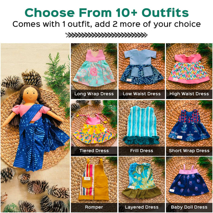 Nilah in Cotton Saree With Changeable Outfits | Soft Hand-Stitched Sustainable Indian Play Doll