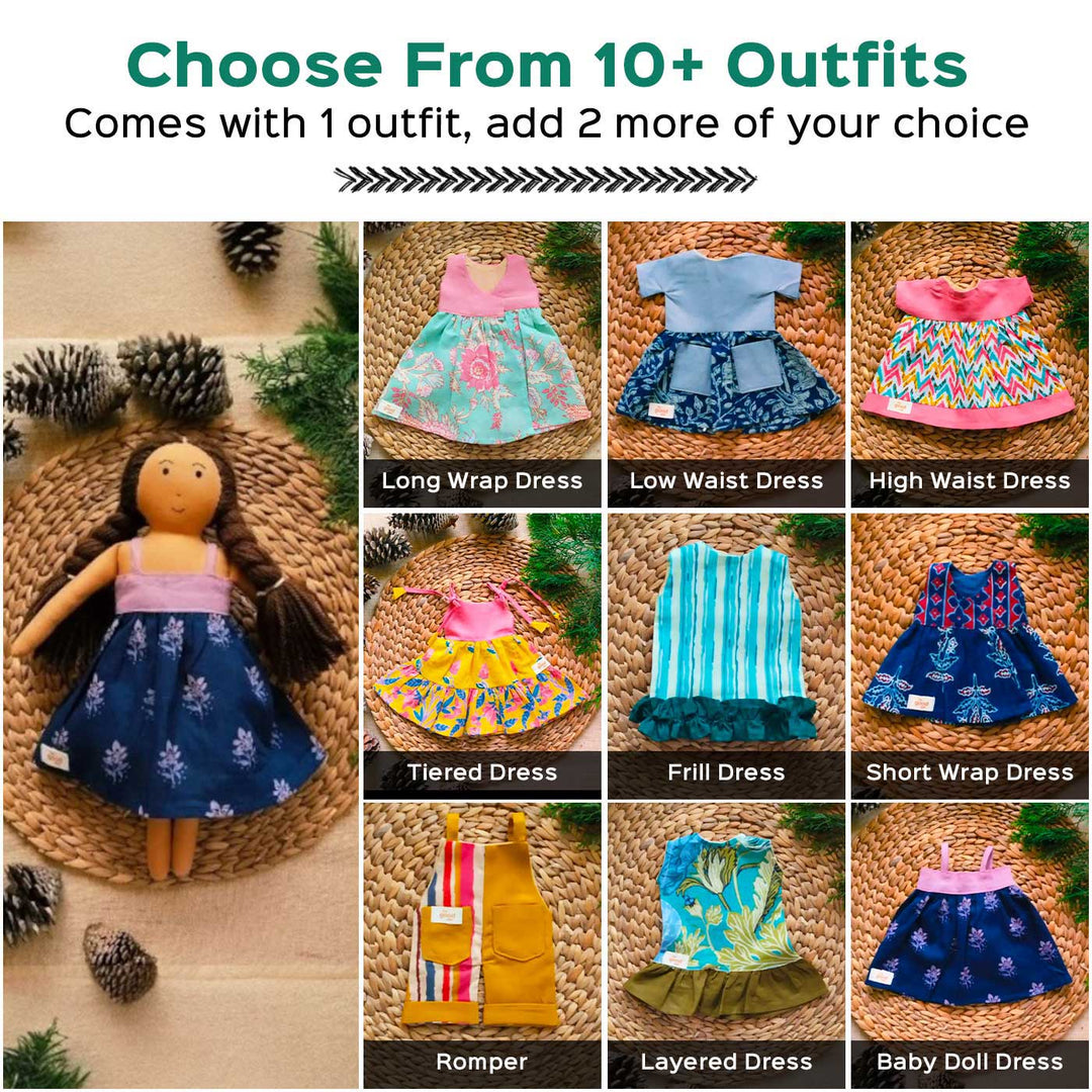 Nilah in Pink & Blue Dress With Changeable Outfits | Soft Hand-Stitched Sustainable Indian Play Doll