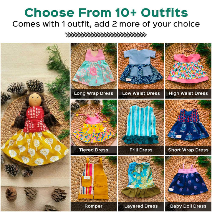 Nilah in Red Cotton Dress With Changable Outfits | Soft Hand-Stitched Sustainable Indian Play Doll