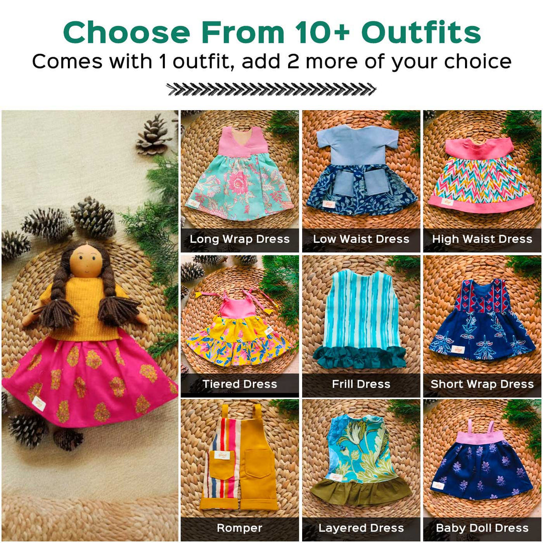 Nilah in Yellow Dress With Changeable Outfits | Soft Hand-Stitched Sustainable Indian Play Doll