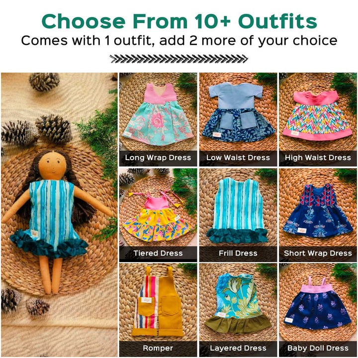 Nilah in Frill Dress With Changeable Outfits | Soft Hand-Stitched Sustainable Indian Play Doll