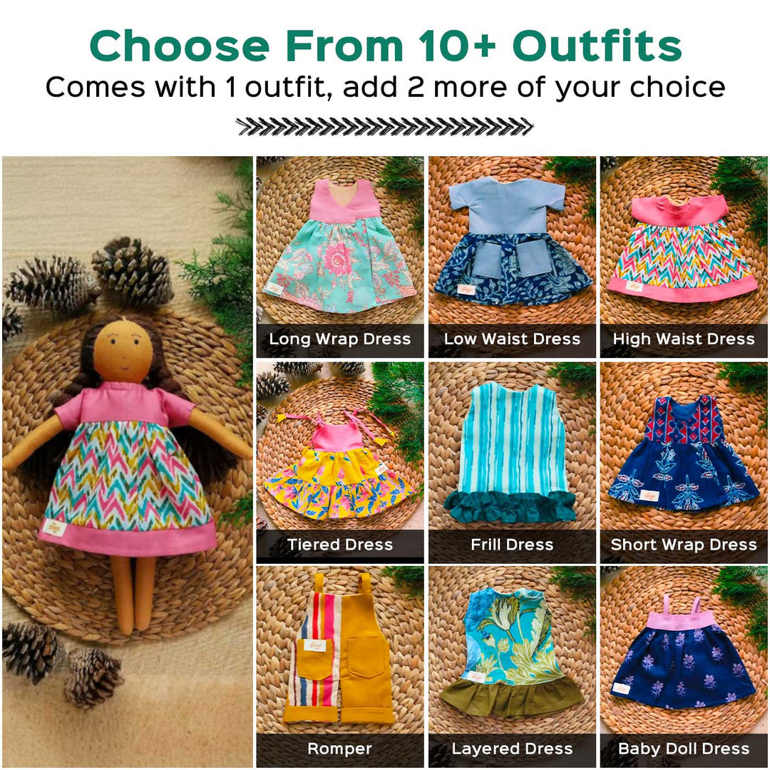 Nilah in High Waist Dress With Changeable Outfits | Soft Hand-Stitched Sustainable Indian Play Doll