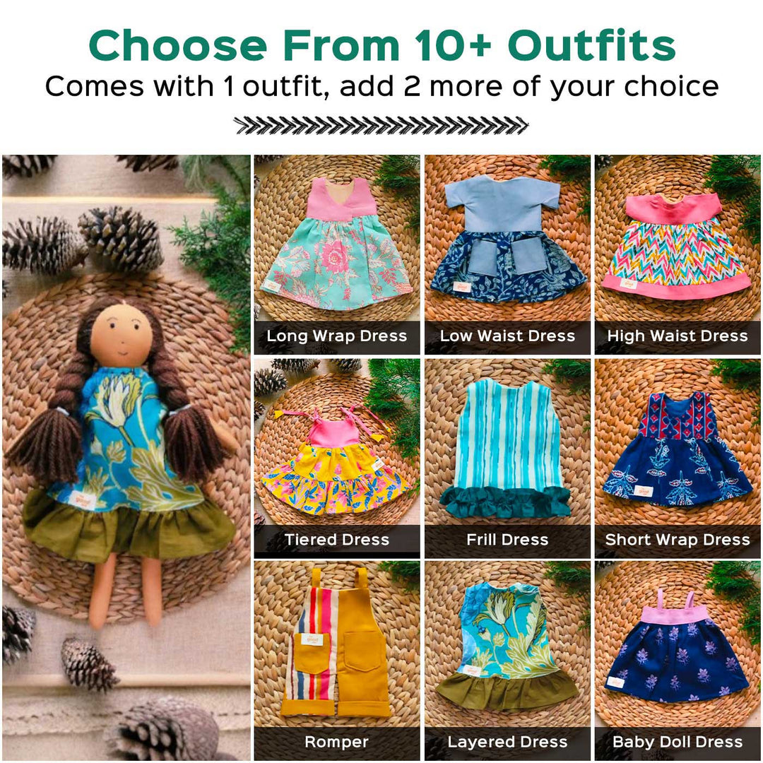 Nilah in Layered Dress With Changeable Outfits | Soft Hand-Stitched Sustainable Indian Play Doll