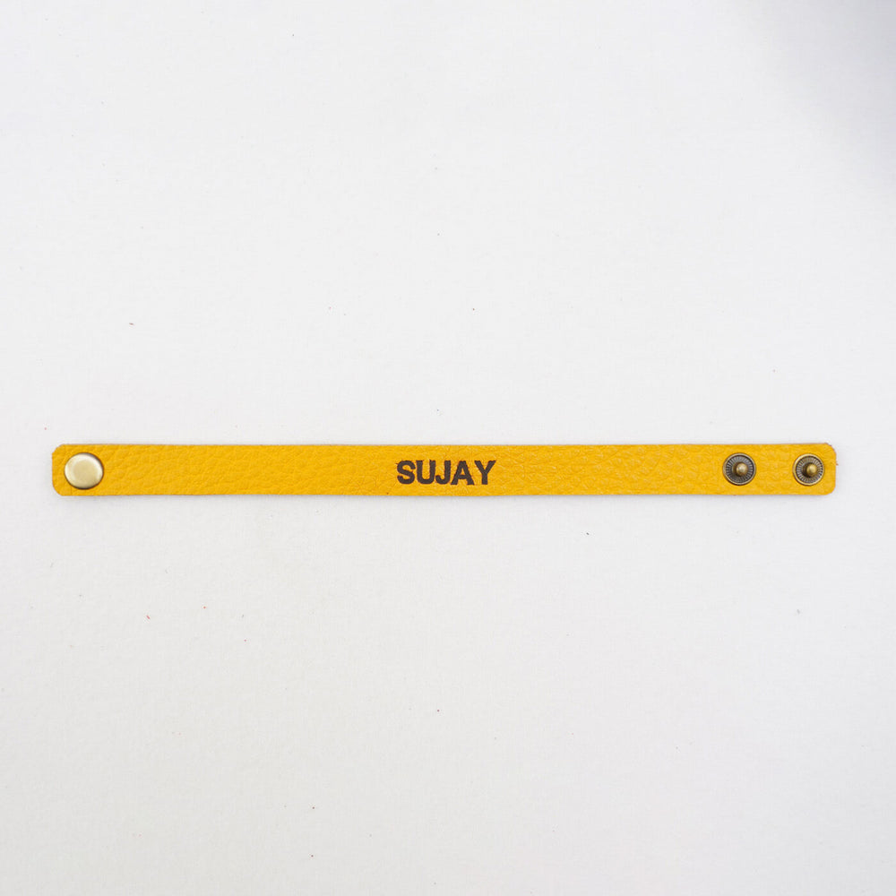 Personalized Rakhi In Genuine Leather - Single Bracelet Front View