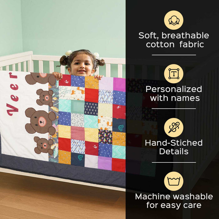 Personalized Elephant Parade Theme Cotton Quilt For Kids