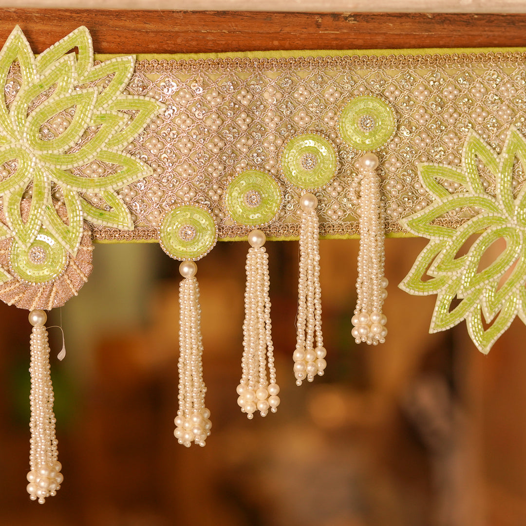 Hand Embroidered Beaded Green & White Designer Toran
