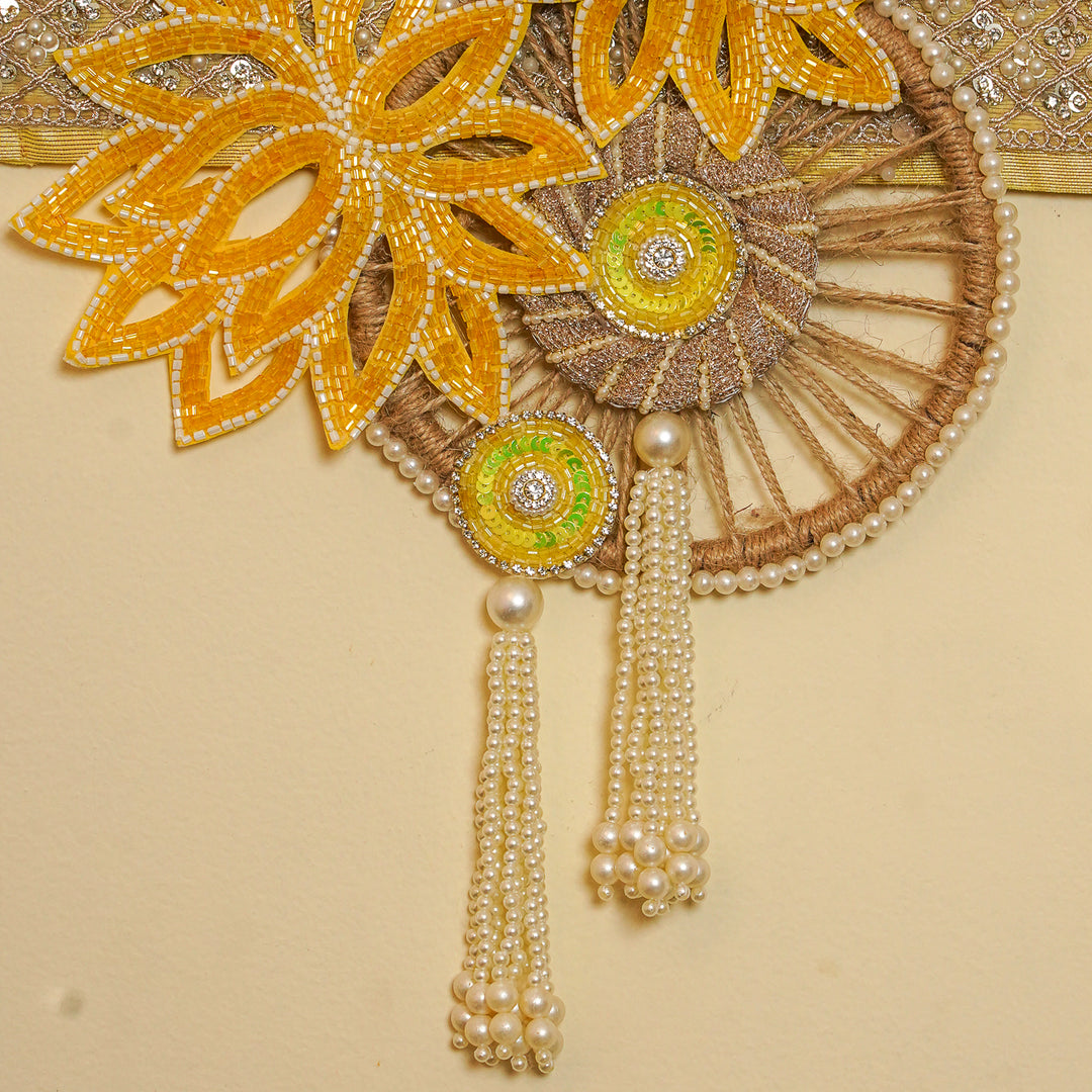Hand Embroidered Beaded Green & White Designer Toran
