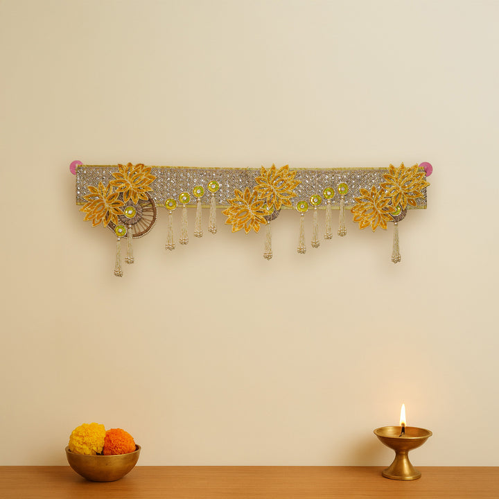 Hand Embroidered Beaded Green & White Designer Toran