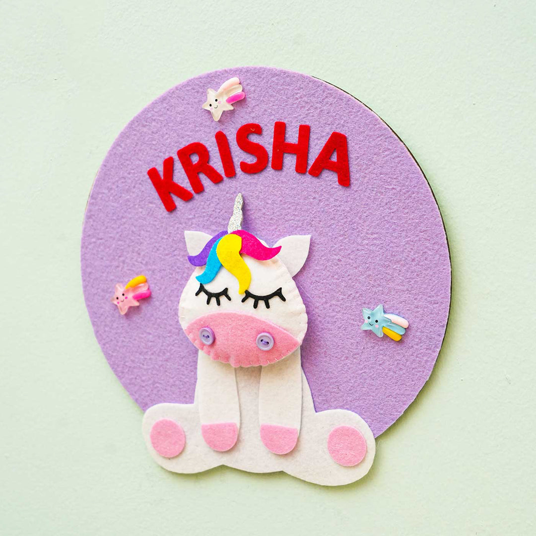 Personalized Handmade Unicorn Theme Felt Hoop Name Plate - Wall Hanging with Name Personalization