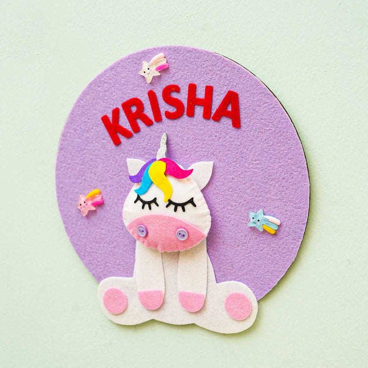Personalized Handmade Unicorn Theme Felt Hoop Name Plate - Wall Hanging with Name Personalization