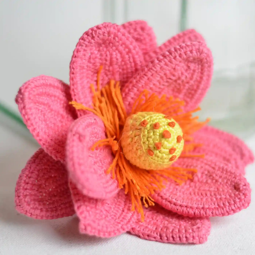 Handmade Crochet Lotus Cotton Flower Stick | Pack Of 1