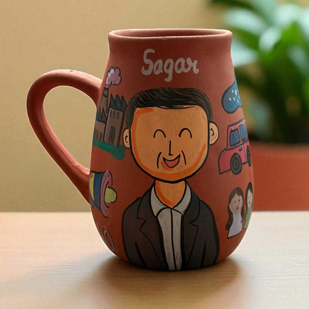 Handpainted Photo Personalized Hobby Theme Clay Mug With Doodles